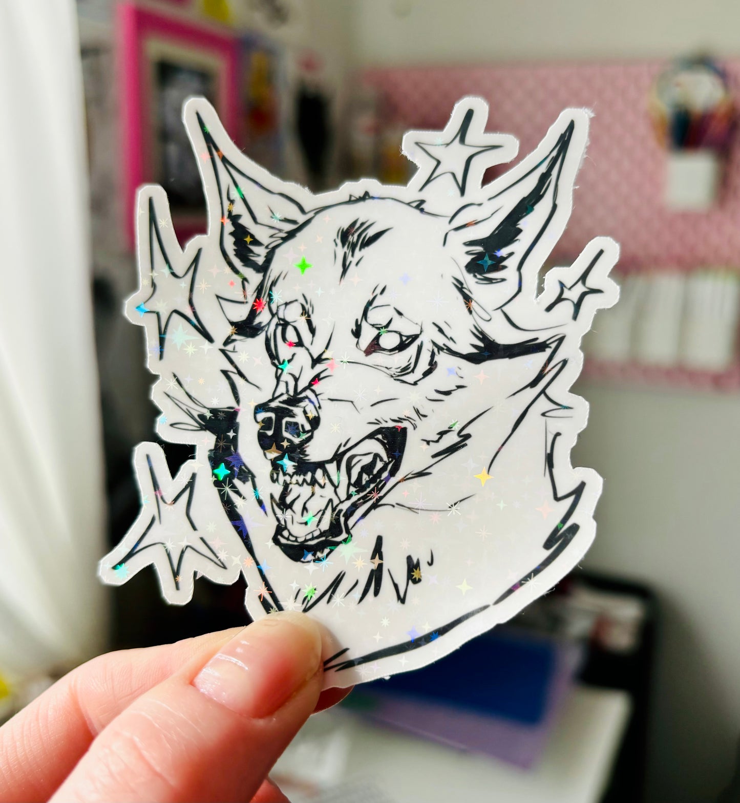 Holographic Snarling Wolf Vinyl Sticker