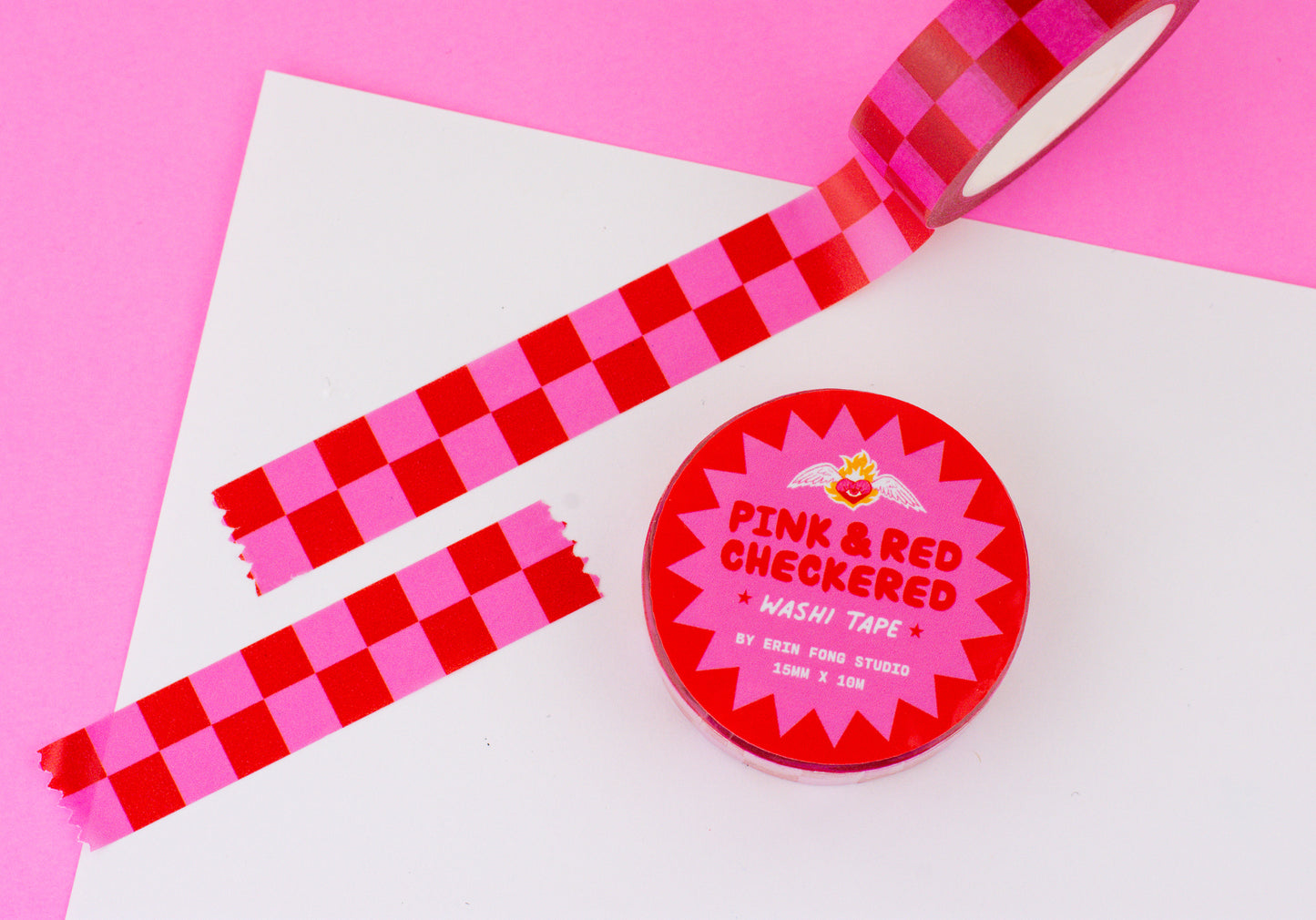 B-GRADE Pink & Red Checkered Washi Tape