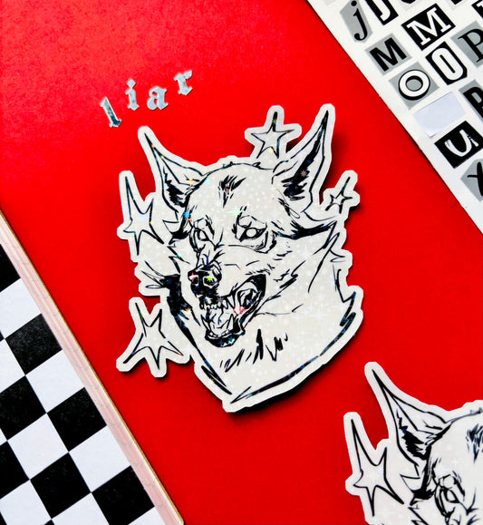 Holographic Snarling Wolf Vinyl Sticker