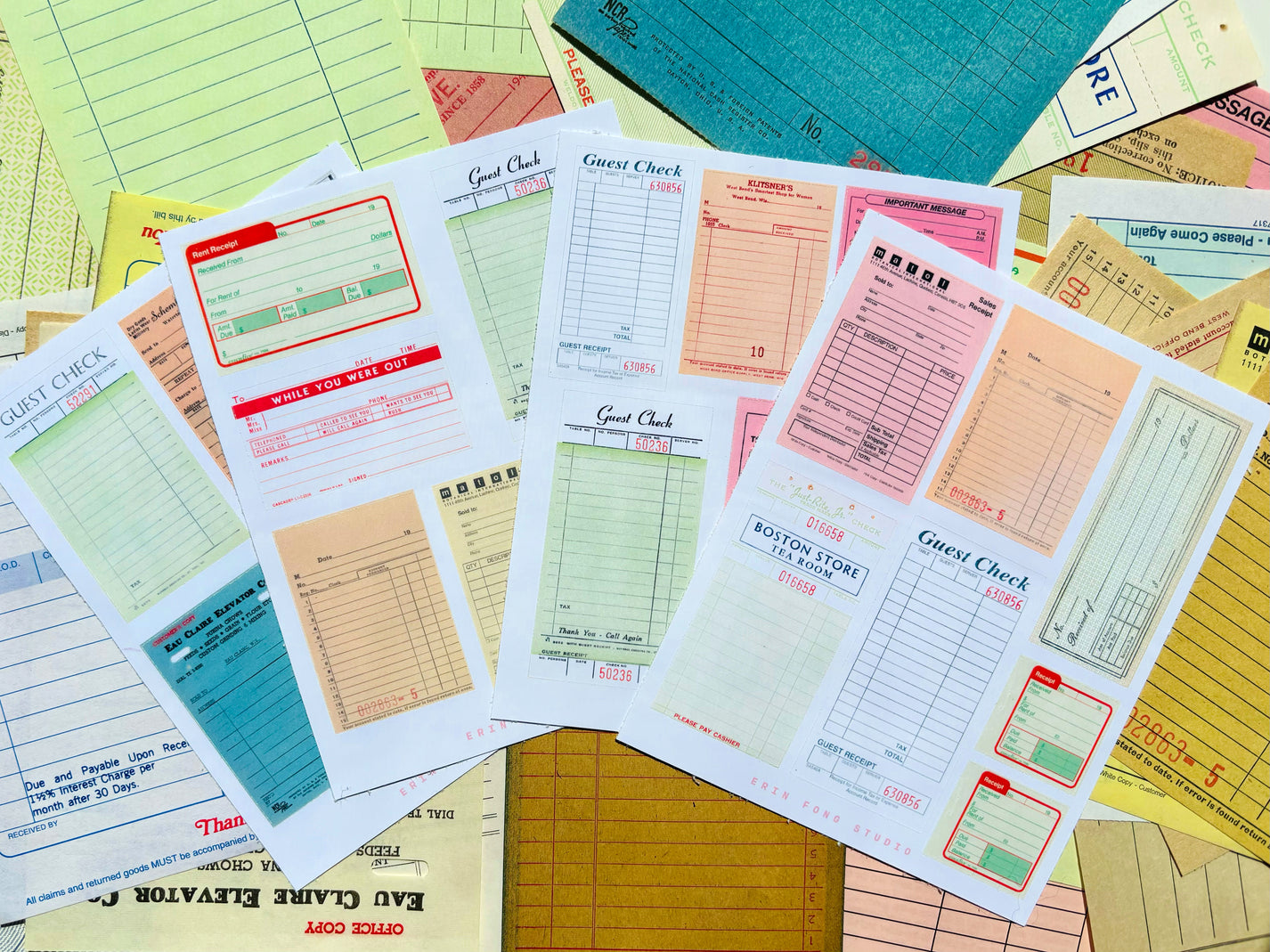 Matte Vintage Receipt Sticker Sheets | Pack of 4 – Erin Fong Studio