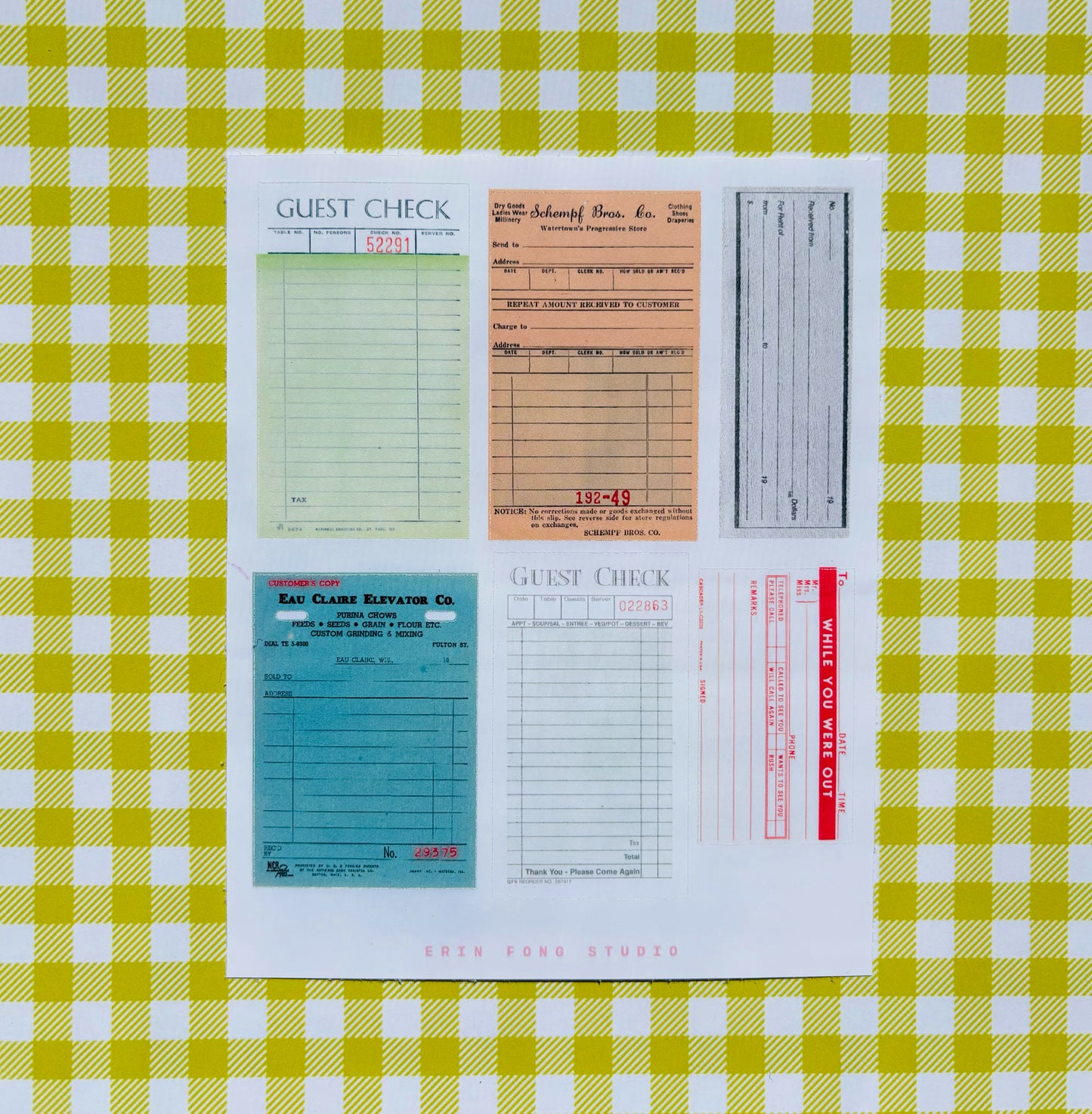 Matte Vintage Receipt Sticker Sheets | Pack of 4