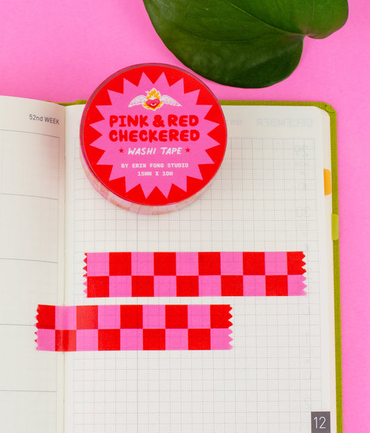 B-GRADE Pink & Red Checkered Washi Tape